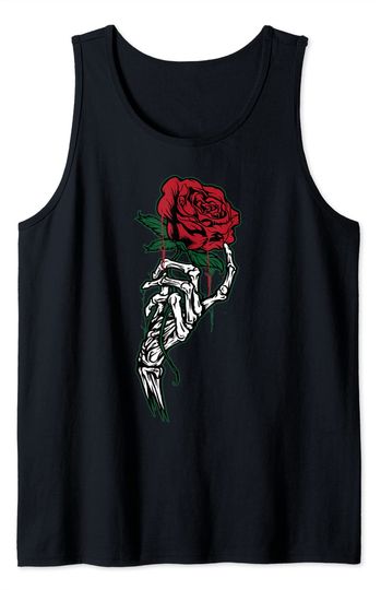 Skeleton Hand Holding Rose Tank Top
