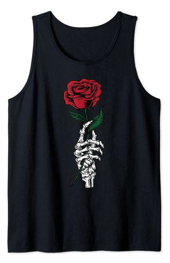 Skeleton Hand Holding Rose Tank Top