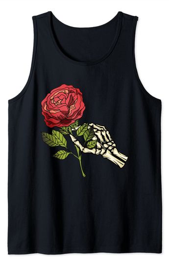 Skeleton Hand Holding Rose Tank Top