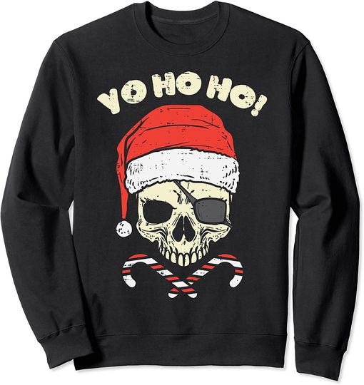 Yo Ho Ho Pirate Santa Skull Candy Christmas Xmas Pajama Sweatshirt