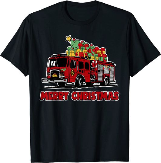 Firetruck Santa Sleigh Fireman Christmas Firefighter T-Shirt