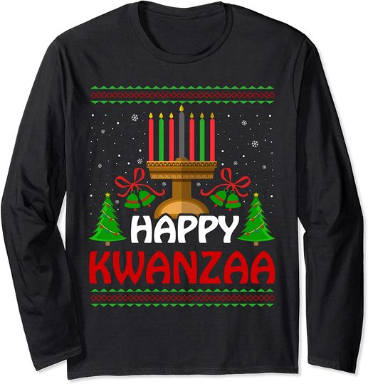 Happy Kwanzaa Ugly Christmas Celebrate Kwanzaa Long Sleeve