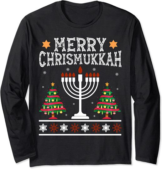 Merry Chrismukkah 2021 Happy Hanukkah Jewish Chanukah Long Sleeve
