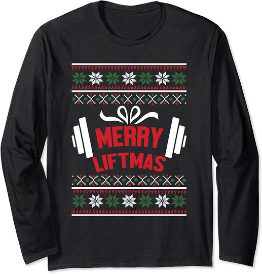 Merry Liftmas Long Sleeve T-Shirt Ugly Christmas Workout Tee Long Sleeve T-Shirt