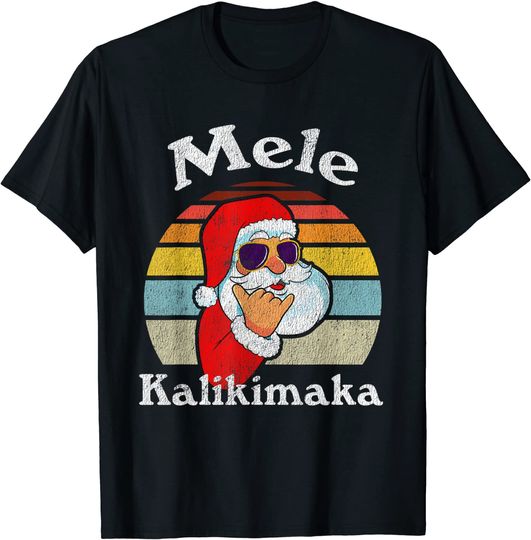 Mele Kalikimaka Retro Christmas Santa Shaka Hawaii T-Shirt