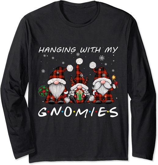 Hanging With Gnomies Gnome Christmas Xmas Buffalo Plaid Red Long Sleeve T-Shirt