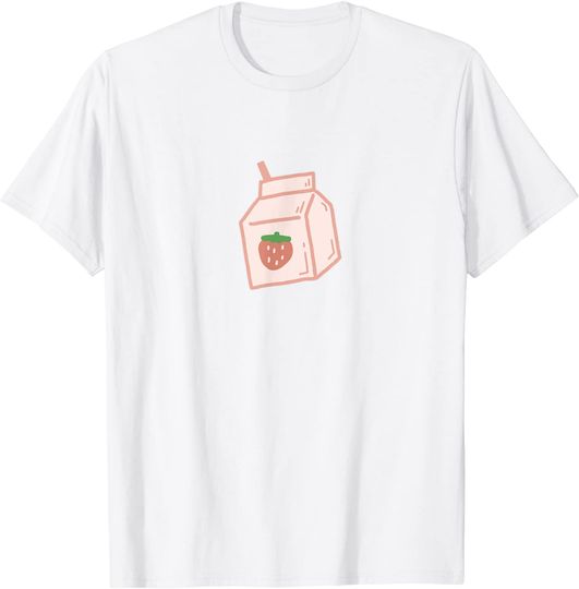 Cute Pink Strawberry Milk Carton Minimal Kawaii Aesthetic T-Shirt