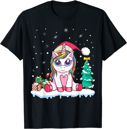 Cute Unicorn Christmas Shirt Girls Women Xmas Deer Christmas T-Shirt