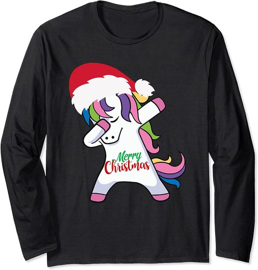 Merry Christmas dabbin unicorn winter apparel Long Sleeve