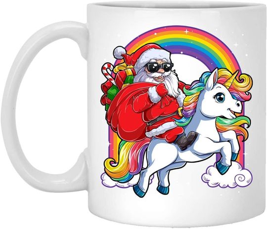 Discover Unicorn  Christmas Santa Riding Unicorn Xmas Coffee Mug