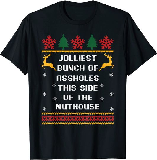 Jolliest Bunch of Assholes Funny Christmas Retro Pajama T-Shirt