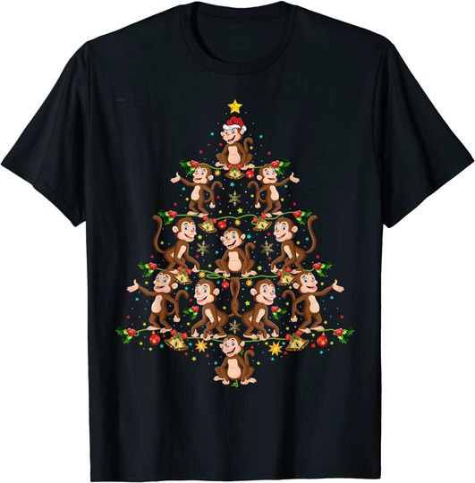 Chimpanzee Monkey Christmas Tree Gift Funny Christmas Monkey T-Shirt