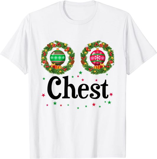 Women Chest Chestnuts Couple Costume Christmas Wreath T-Shirt