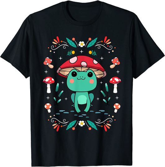 Funny Cottagecore Frog Cute Kawaii Aesthetic Toad Mushroom T-Shirt