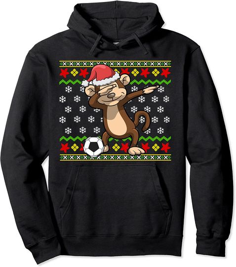 Soccer Dabbing Monkey Ugly Christmas Pattern Gift Pullover Hoodie