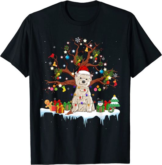 Santa West Highland White Terrier Dog Wearing Christmas Hat T-Shirt