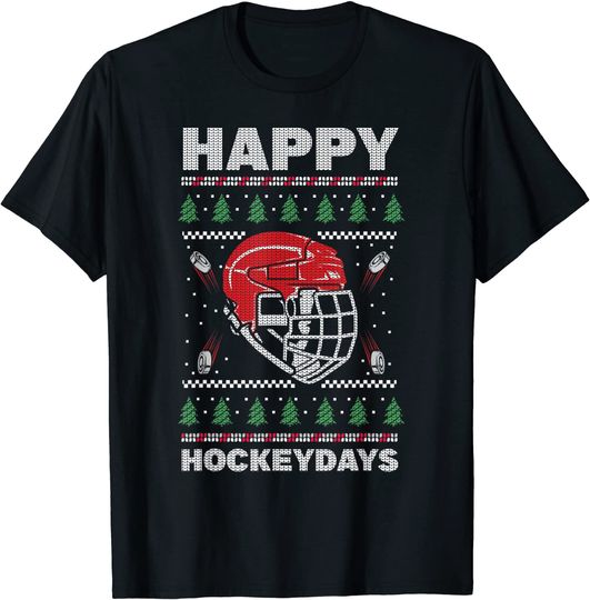 Happy Hockeydays Ugly Chrismas Ice Hockey T-Shirt