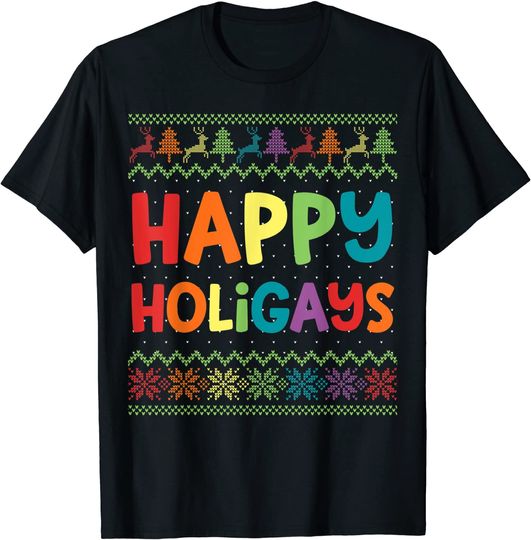 Gay Christmas Funny LGBT Happy Holigays Rainbow Party T-Shirt