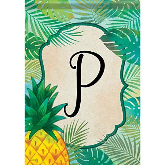 Discover Palms Monogram Garden Flag Double Sided Spring Pineapple Letter P