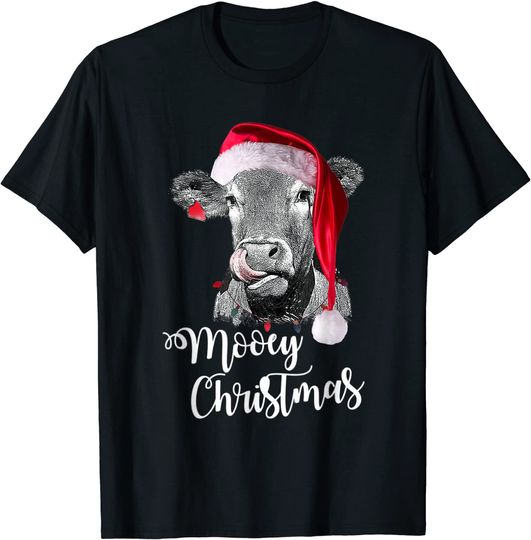 Mooey Christmas Heifer Santa Xmas Light Cow T-Shirt