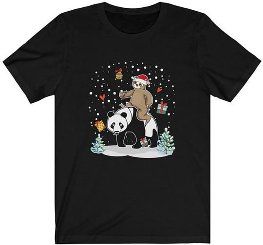 Santa Sloth Riding Panda Lover Funny Christmas T-Shirt