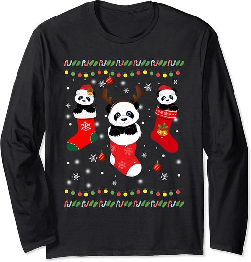Funny Panda Bear in Socks Christmas Bear Lovers Xmas Gifts Long Sleeve