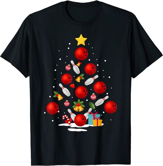 Bowling Christmas Tree Lights Xmas T-Shirt