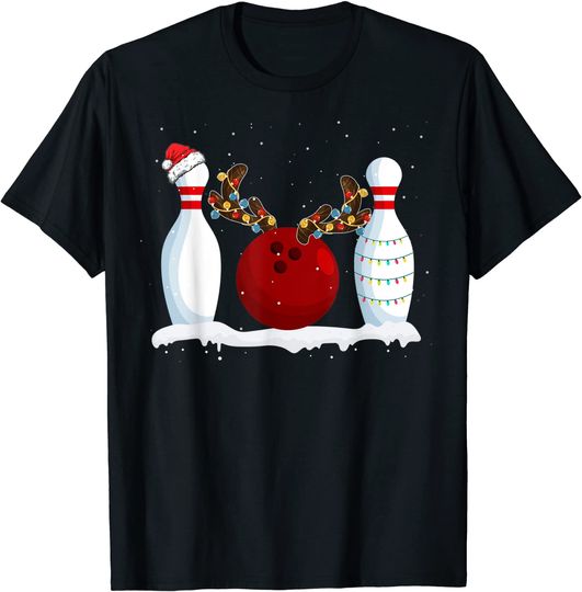 Bowling Christmas Costume Reindeer Xmas Lights T-Shirt