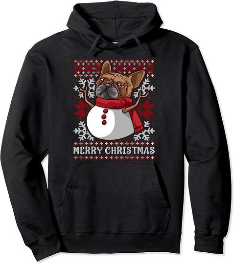 Discover French Bulldog Ugly Christmas Sweater Snowman Pullover Hoodie