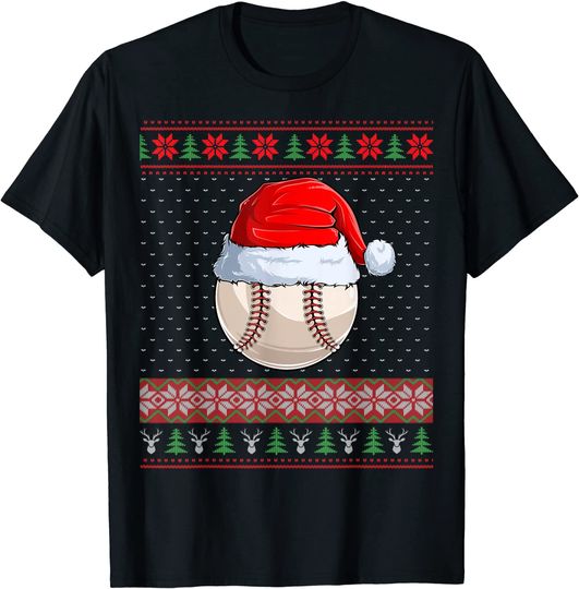 Baseball Ball Santa Hat Christmas Ball Santa T-Shirt
