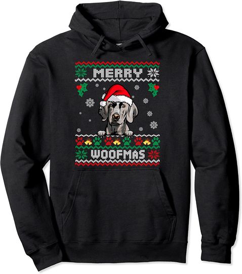 Merry Woofmas Weimaraner Dog Funny Christmas Ugly Xmas Pullover Hoodie