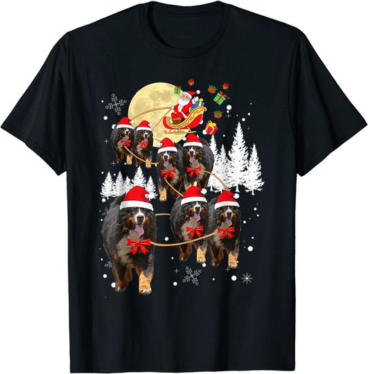 Bernese Mountain Funny Reindeer Christmas Moon Santa Dog T-Shirt