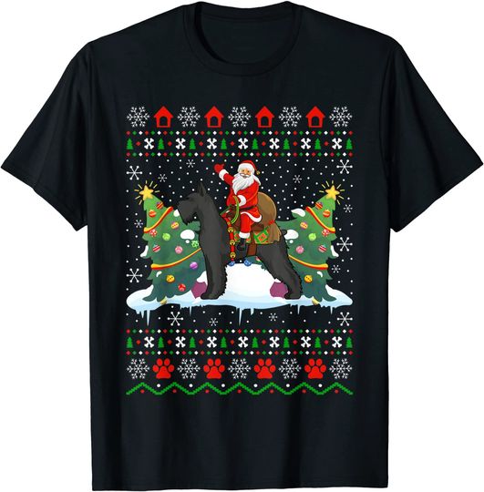Schnauzer Ugly Xmas Gift Santa Riding Schnauzer Christmas T-Shirt