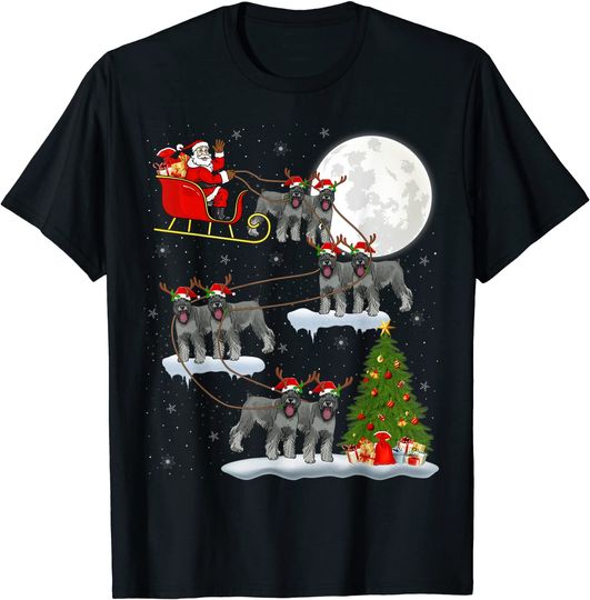 Funny Xmas Lighting Tree Santa Riding Schnauzer Christmas T-Shirt