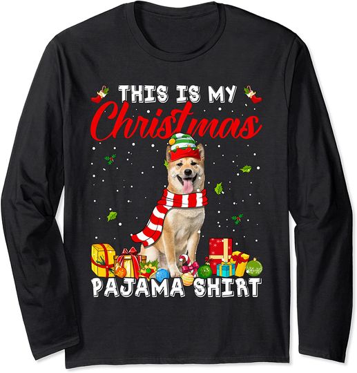 This Is My Shiba Inu Dog Christmas Pajama Xmas Lights Long Sleeve