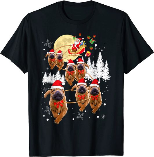 Shar Pei Funny Reindeer Christmas Moon Santa Dog T-Shirt
