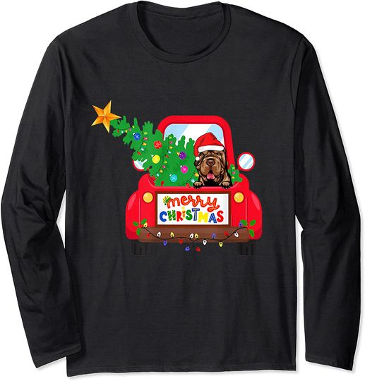 Shar Pei Dog Riding Red Truck Christmas Holiday Long Sleeve