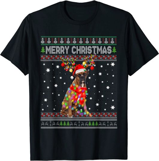Merry Christmas Funny Boxer Dog Funny Xmas Ugly Sweater T-Shirt