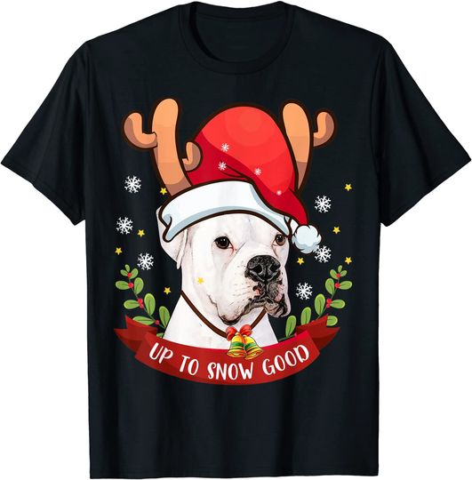 Discover White Boxer Dog Reindeer Christmas Gift Boys Girls Kids T-Shirt