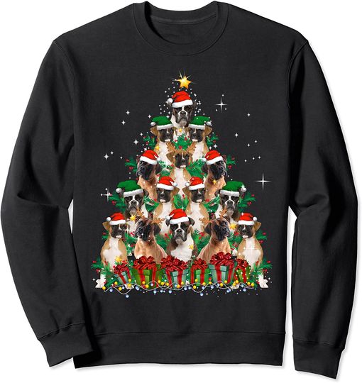 Cute Boxer Dog Christmas Tree Family Xmas Pajama Matching Sweatshirt