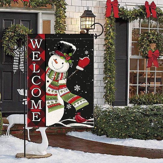 Winter Snowman House Outdoor Holiday Flag