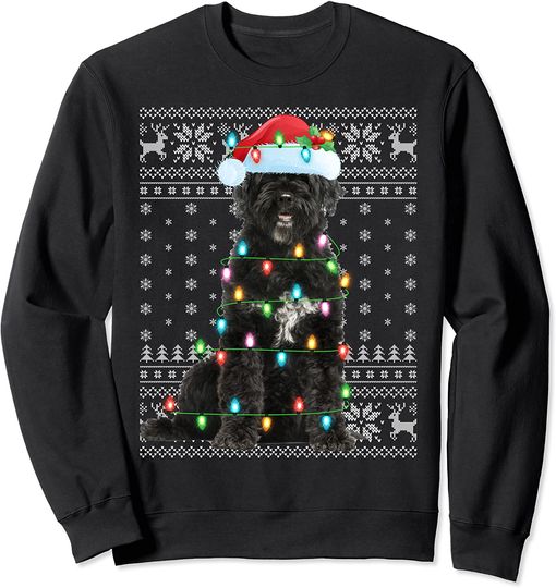 Xmas Lighting Santa Hat Ugly Portuguese Water Dog Christmas Sweatshirt