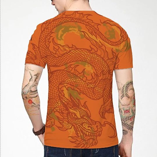 T shirt 3D Print Dragon Graphic Daily Tops Chinese Style Casual Light Pink Orange Gold