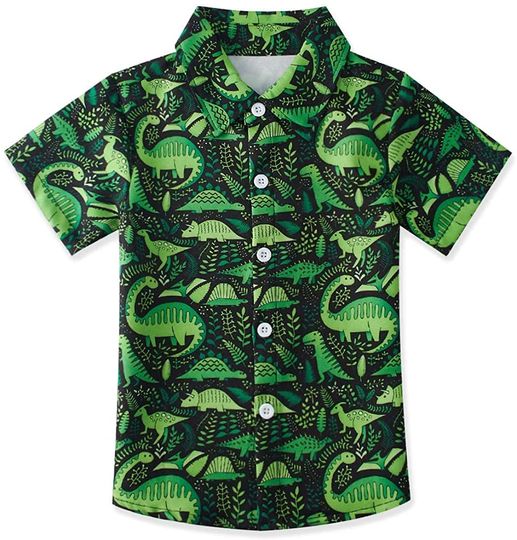 Boys Button Down Shirts 3D Graphic Hawaiian Aloha Short Sleeve Dress Shirt