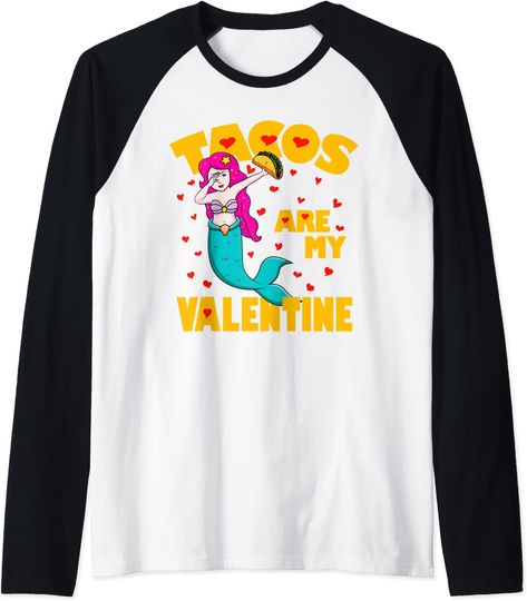 Tacos Are My Valentine Dabbing Mermaid Valentines Day Gift Raglan Baseball Tee