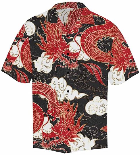 Men's Casual Watercolor Chinese Dragon Hawaiian Shirt