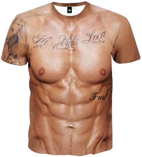Eagle Men's Funny 3D Muscle Tattoo Print Short Sleeve T-Shirts Muscle Six Pack Abs T-Shirt