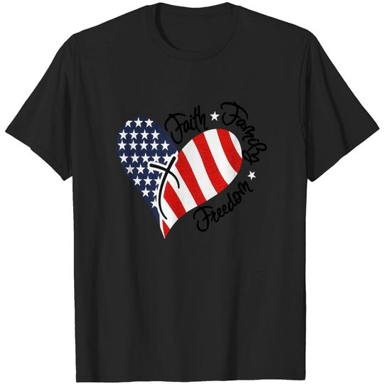 Discover Women American Flag Print Tee Faith Family Freedom Short Sleeve Blouse T-Shirt Tops