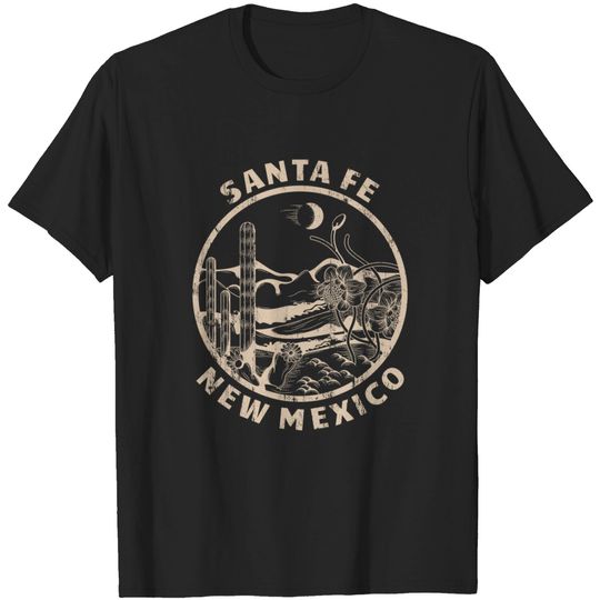 Santa Fe New Mexico Linocut Distressed Desert Illustration T-Shirt