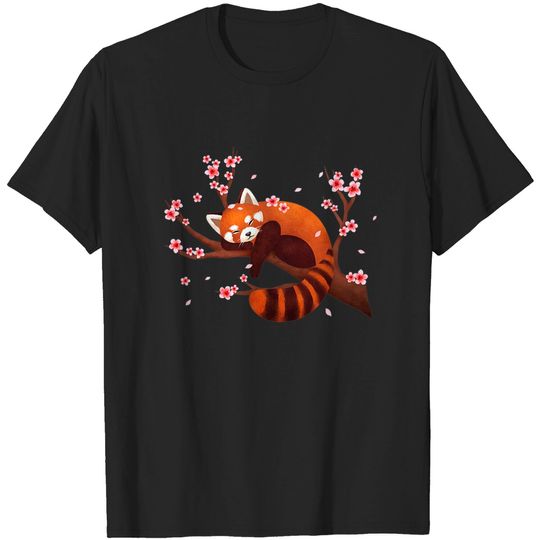 Vintage Red Panda Japanese Cherry Blossom Flower T Shirt